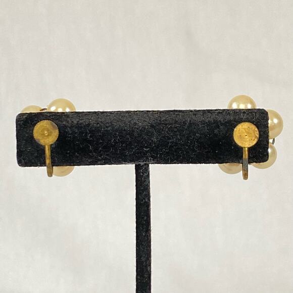 Vintage Pearly Bead Wired Cluster Earrings Screw Back - Picture 3 of 8